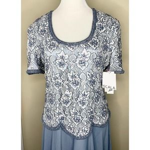 NWT Scala Blue Beaded Sequin Evening Gown Size L